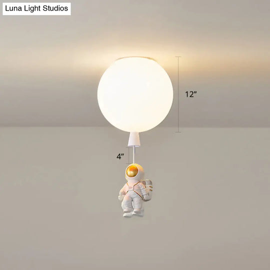 Creative Astronaut Themed Balloon Ceiling Mount Light Silica Gel 1-Bulb Bedroom Flush White / 12 B
