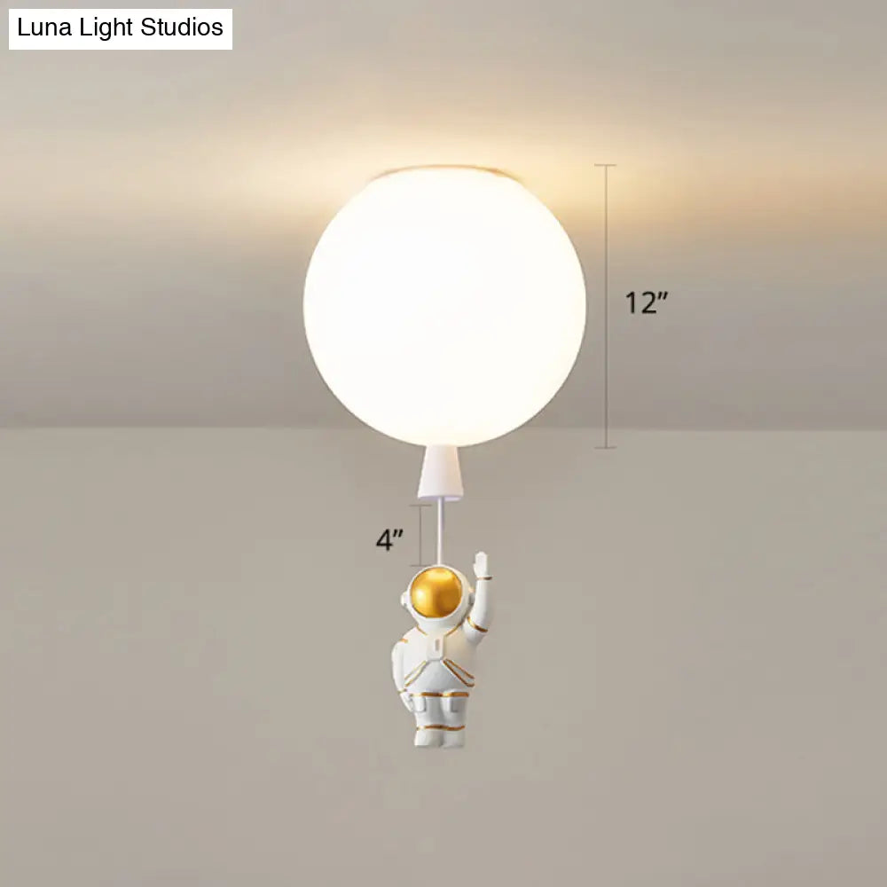 Creative Astronaut Themed Balloon Ceiling Mount Light Silica Gel 1-Bulb Bedroom Flush White / 12 A