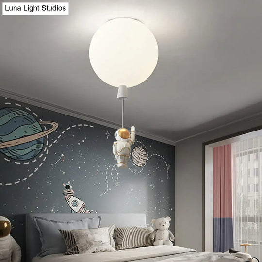 Creative Astronaut Themed Balloon Ceiling Mount Light Silica Gel 1-Bulb Bedroom Flush
