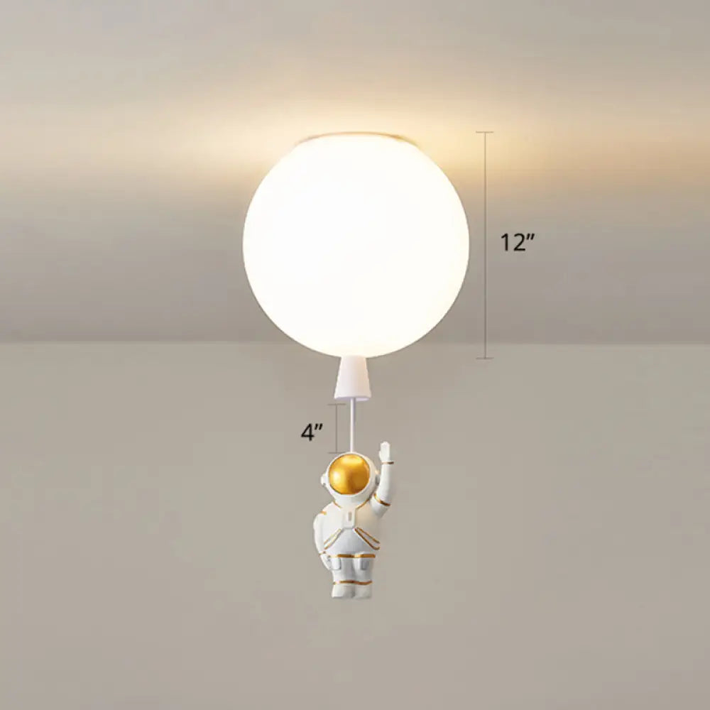 Creative Astronaut Themed Balloon Ceiling Mount Light Silica Gel 1 - Bulb Bedroom Flush White /