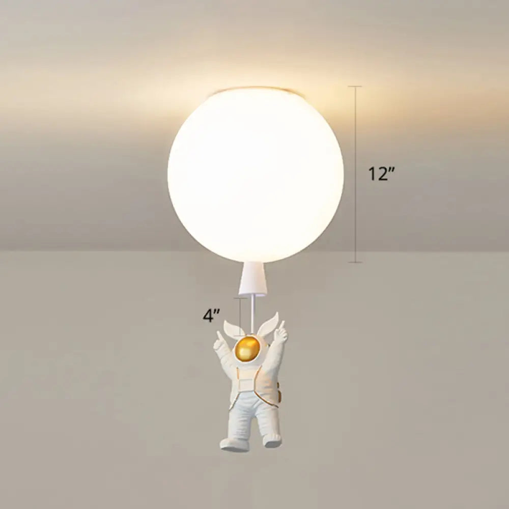 Creative Astronaut Themed Balloon Ceiling Mount Light Silica Gel 1 - Bulb Bedroom Flush White /