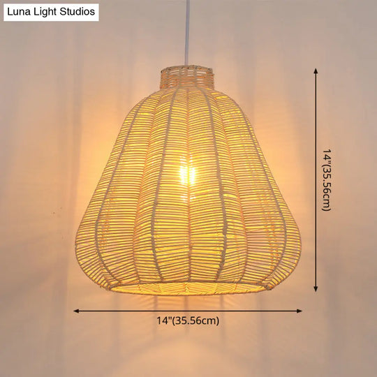 Creative Bamboo Carambola Pendant Light: 1-Bulb Wood Ceiling Fixture With Asian Flair