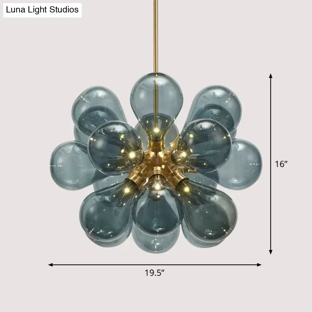 Postmodern 18-Bulb Gold Glass Chandelier - Creative Bubbles Bedroom Pendant Light