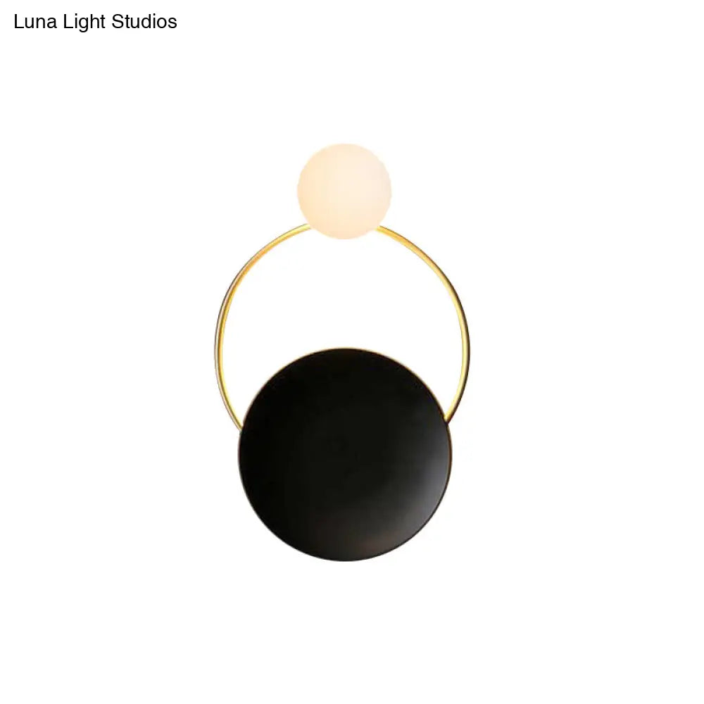 Creative Circle Wall Sconce Cream Glass 1-Head Corridor Light In Black-Brass - Postmodern Design