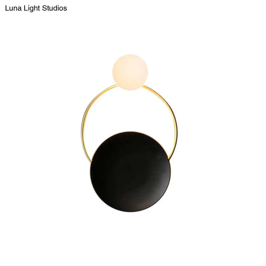 Creative Circle Wall Sconce Cream Glass 1-Head Corridor Light In Black-Brass - Postmodern Design