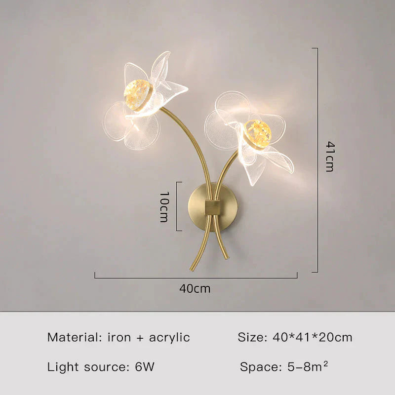 Creative Floral Decorative Gold LED Wall Lamp For Bedroom Bedside Living Room Lighting Fixture