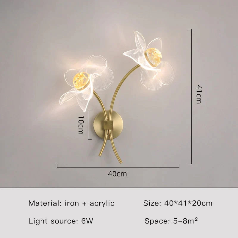 Creative Floral Decorative Gold Led Wall Lamp For Bedroom Bedside Living Room Lighting Fixture Style