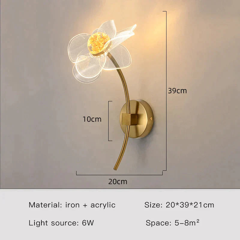 Creative Floral Decorative Gold Led Wall Lamp For Bedroom Bedside Living Room Lighting Fixture Style