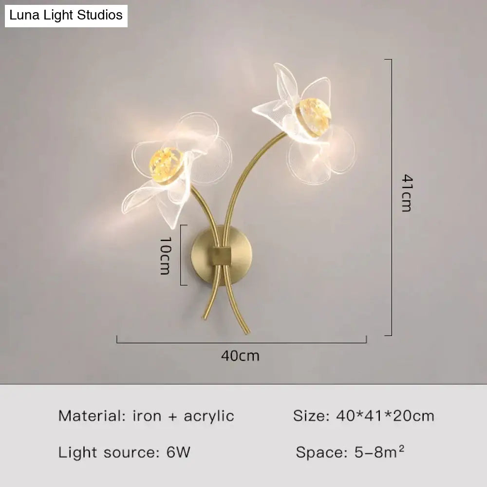 Creative Floral Decorative Gold Led Wall Lamp For Bedroom Bedside Living Room Lighting Fixture Style