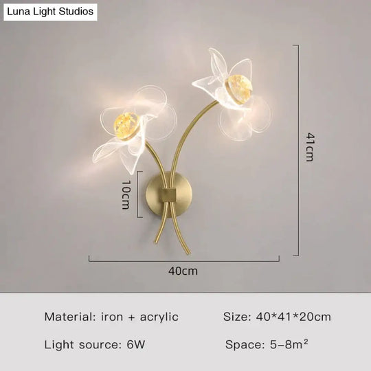 Creative Floral Decorative Gold Led Wall Lamp For Bedroom Bedside Living Room Lighting Fixture Style