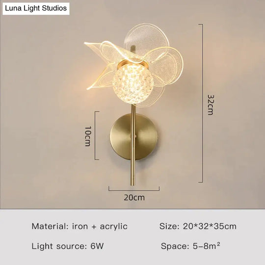 Creative Floral Decorative Gold Led Wall Lamp For Bedroom Bedside Living Room Lighting Fixture Style