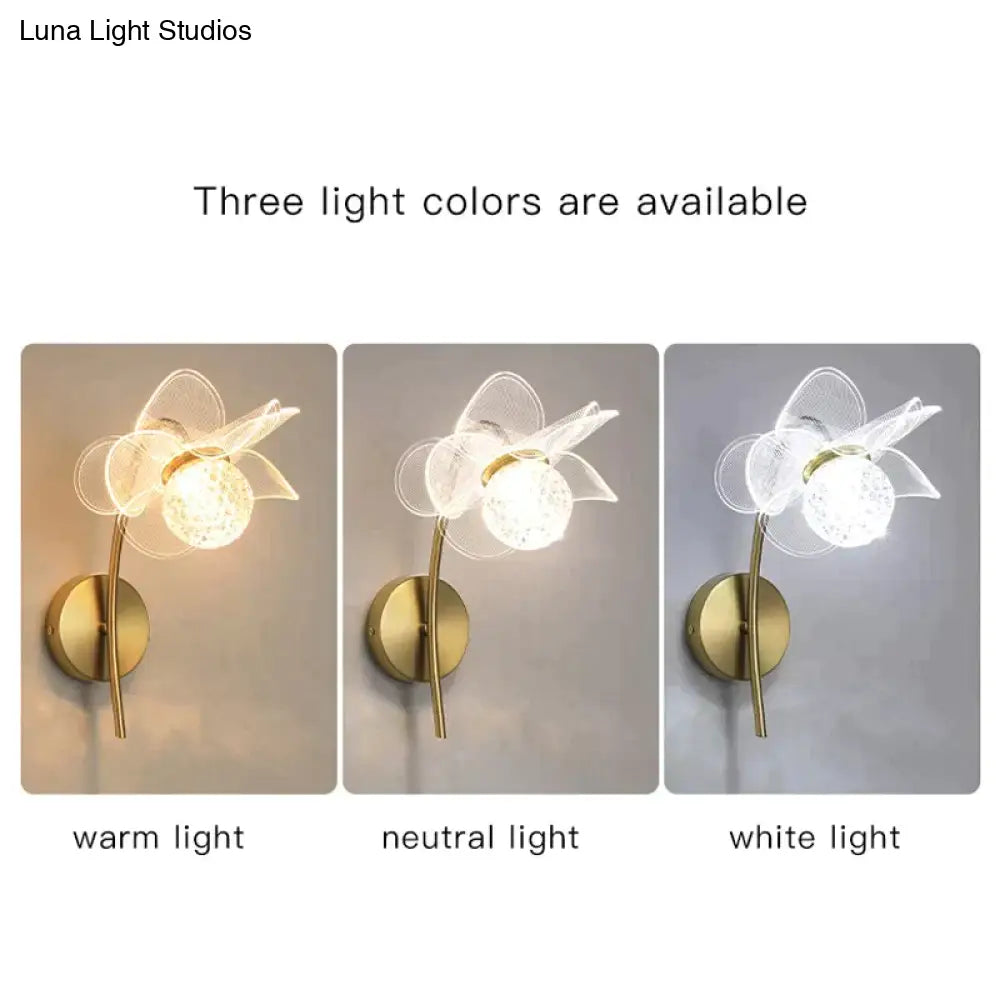 Creative Floral Decorative Gold Led Wall Lamp For Bedroom Bedside Living Room Lighting Fixture