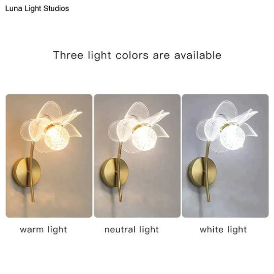 Creative Floral Decorative Gold Led Wall Lamp For Bedroom Bedside Living Room Lighting Fixture