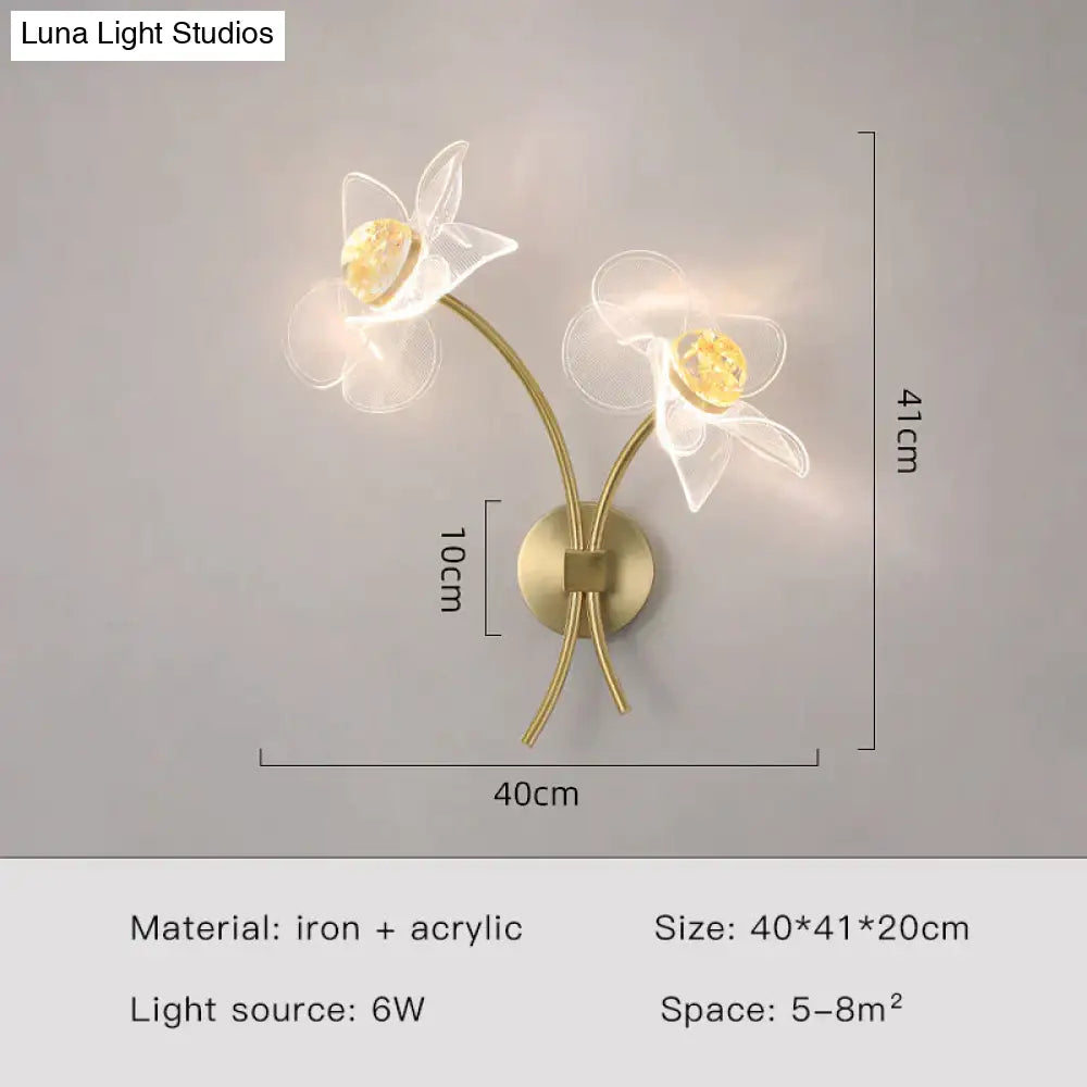 Creative Floral Decorative Gold Led Wall Lamp For Bedroom Bedside Living Room Lighting Fixture Style