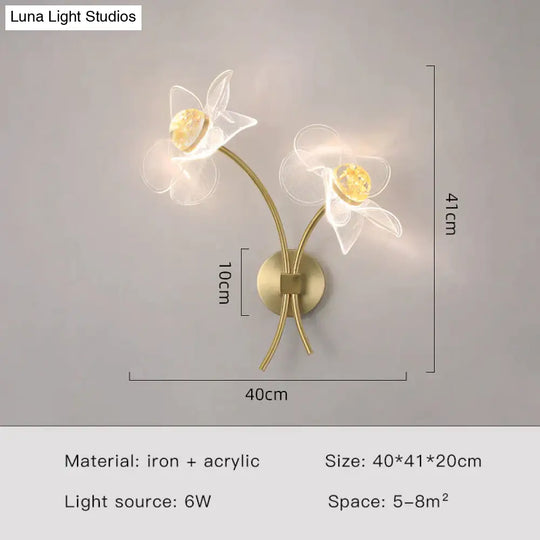 Creative Floral Decorative Gold Led Wall Lamp For Bedroom Bedside Living Room Lighting Fixture Style