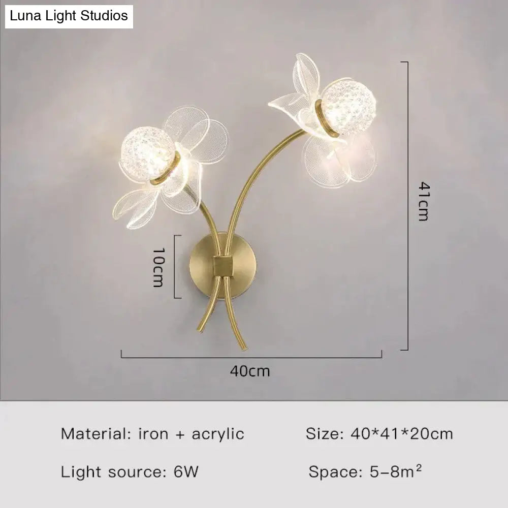 Creative Floral Decorative Gold Led Wall Lamp For Bedroom Bedside Living Room Lighting Fixture Style