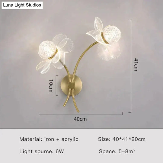 Creative Floral Decorative Gold Led Wall Lamp For Bedroom Bedside Living Room Lighting Fixture Style