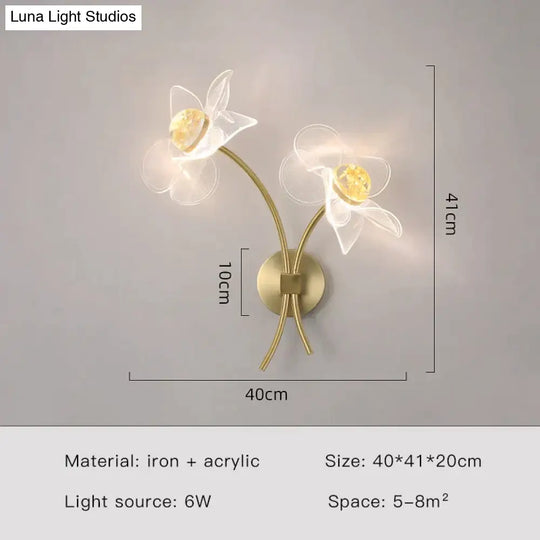 Creative Floral Decorative Gold Led Wall Lamp For Bedroom Bedside Living Room Lighting Fixture