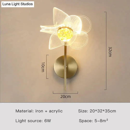 Creative Floral Decorative Gold Led Wall Lamp For Bedroom Bedside Living Room Lighting Fixture Style