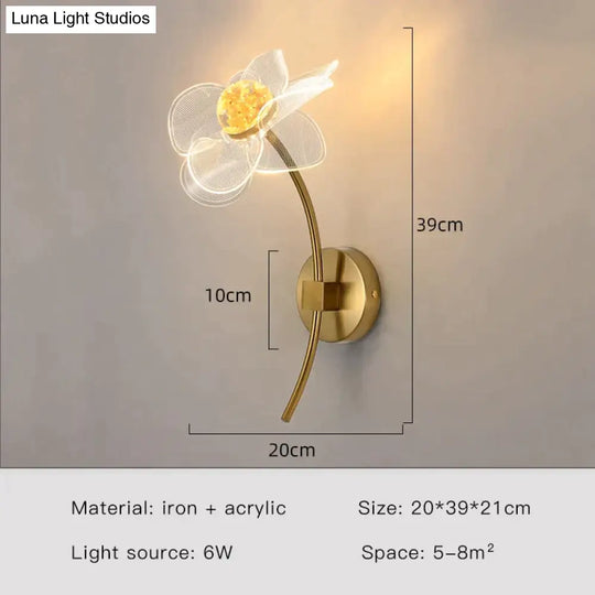 Creative Floral Decorative Gold Led Wall Lamp For Bedroom Bedside Living Room Lighting Fixture Style