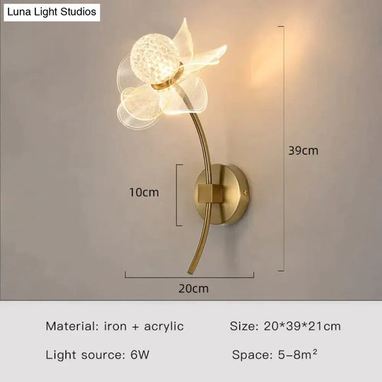 Creative Floral Decorative Gold Led Wall Lamp For Bedroom Bedside Living Room Lighting Fixture