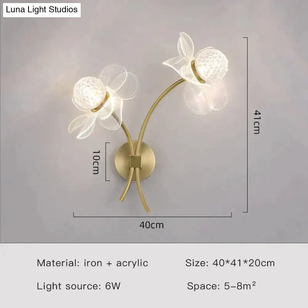 Creative Floral Decorative Gold Led Wall Lamp For Bedroom Bedside Living Room Lighting Fixture