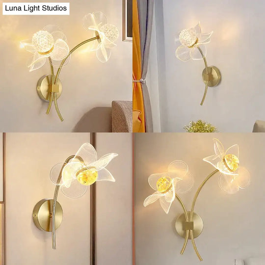 Creative Floral Decorative Gold Led Wall Lamp For Bedroom Bedside Living Room Lighting Fixture