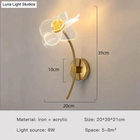 Creative Floral Decorative Gold Led Wall Lamp For Bedroom Bedside Living Room Lighting Fixture Style