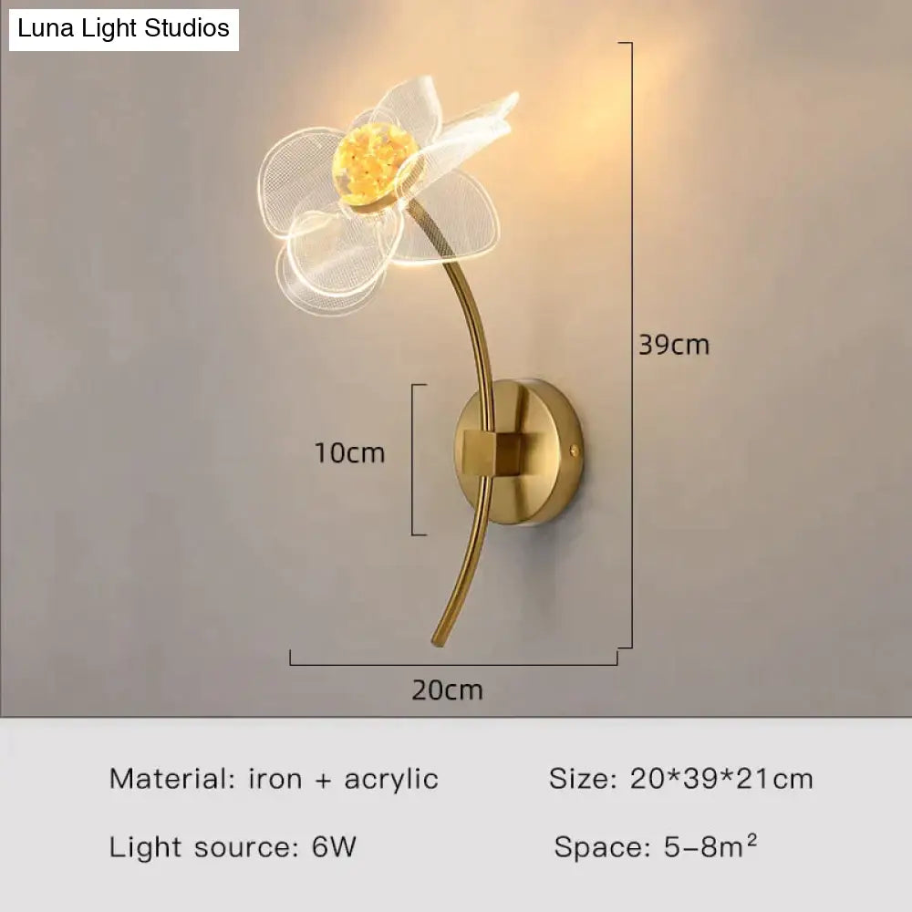 Creative Floral Decorative Gold Led Wall Lamp For Bedroom Bedside Living Room Lighting Fixture