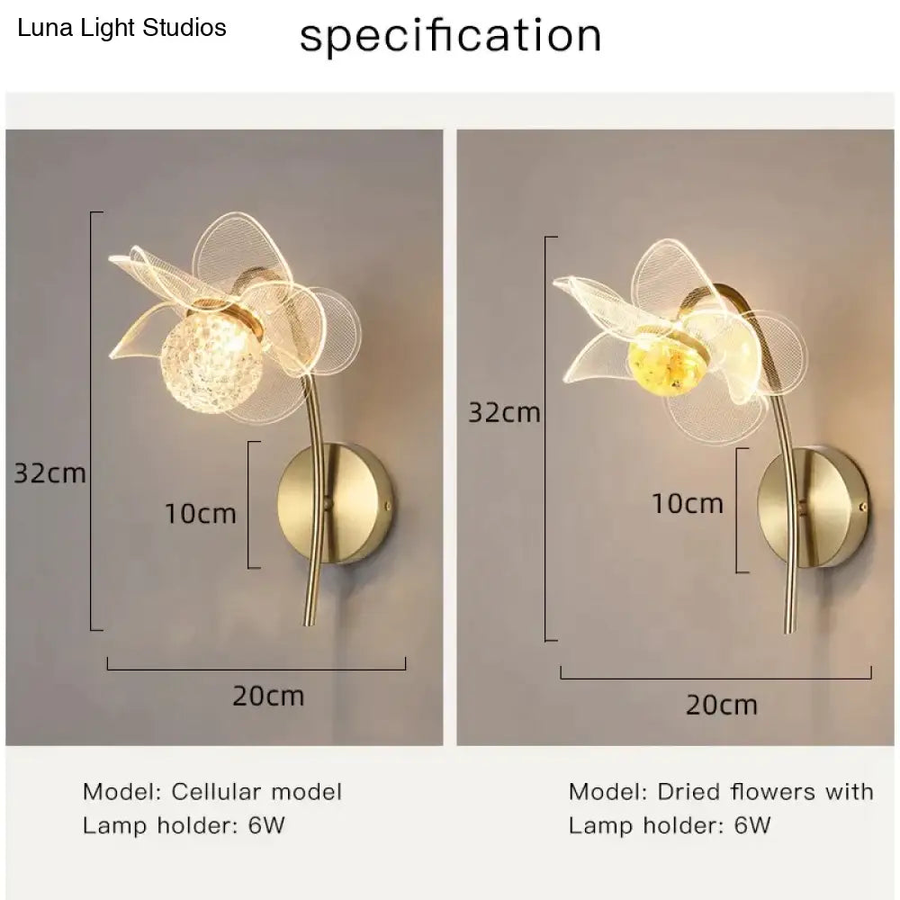 Creative Floral Decorative Gold Led Wall Lamp For Bedroom Bedside Living Room Lighting Fixture