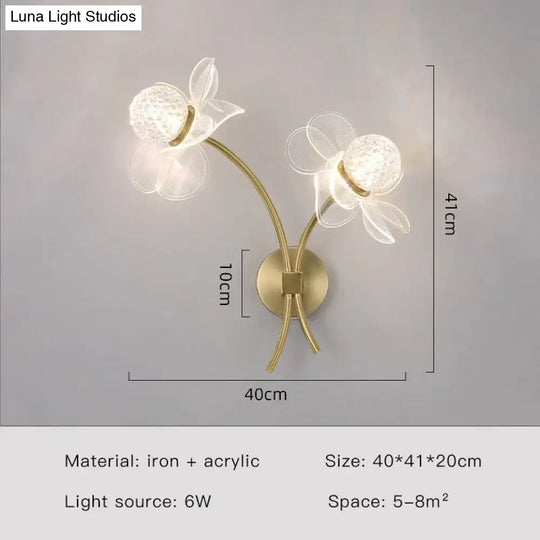 Creative Floral Decorative Gold Led Wall Lamp For Bedroom Bedside Living Room Lighting Fixture