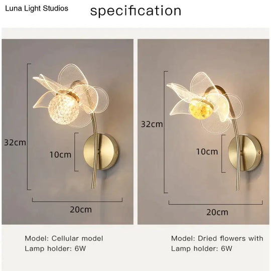 Creative Floral Decorative Gold Led Wall Lamp For Bedroom Bedside Living Room Lighting Fixture