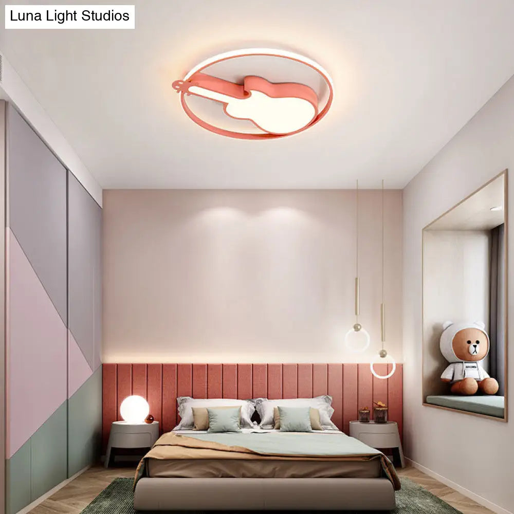 Creative Guitar Flush Mount Ceiling Light For Bedroom - 1 Metal Fixture