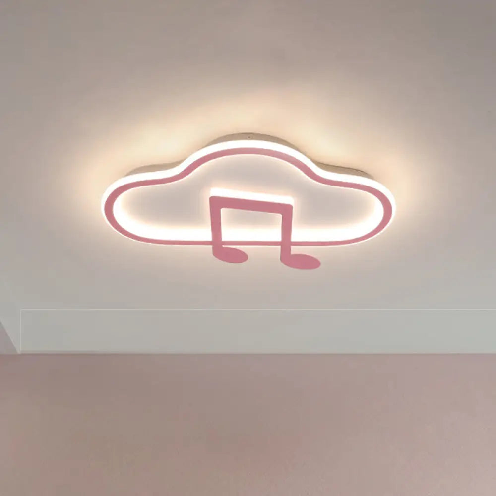 Creative Kids White/Pink Cloud Flush Light Fixture - 19.5’/23.5’ Wide Led Ceiling Lamp With