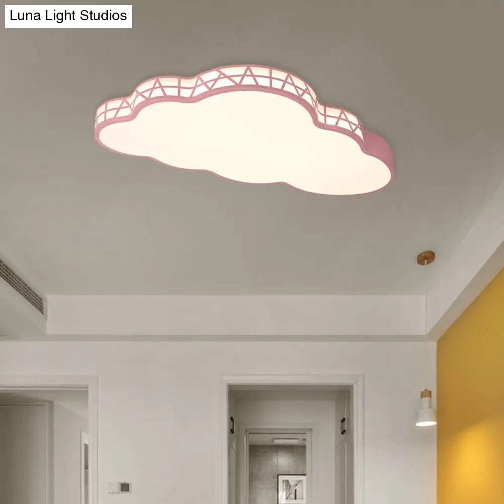 Creative Led Cloud Flush Ceiling Light For Kids Bedroom In White/Pink/Blue