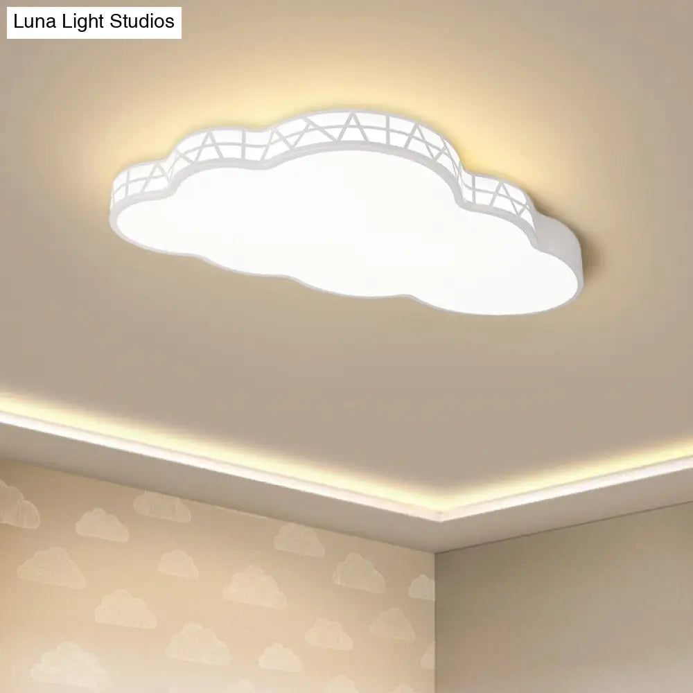 Creative Led Cloud Flush Ceiling Light For Kids Bedroom In White/Pink/Blue