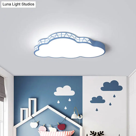 Creative Led Cloud Flush Ceiling Light For Kids Bedroom In White/Pink/Blue