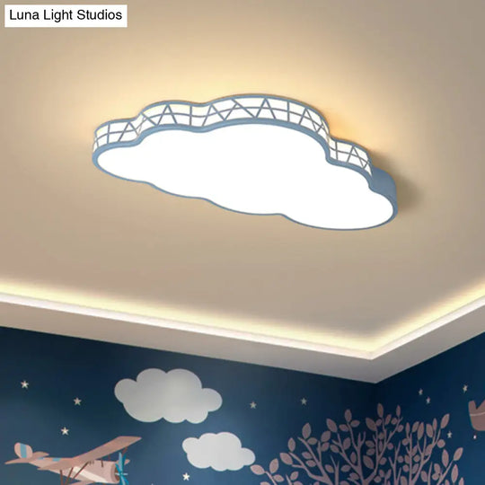 Creative Led Cloud Flush Ceiling Light For Kids Bedroom In White/Pink/Blue Blue