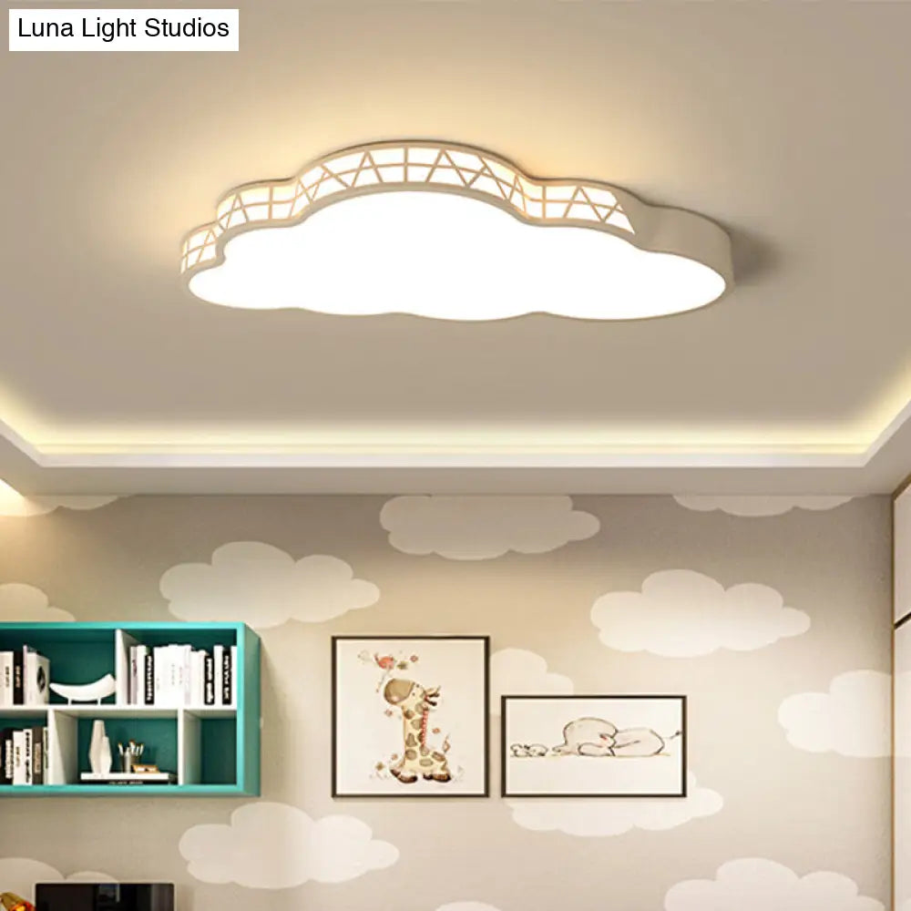 Creative Led Cloud Flush Ceiling Light For Kids Bedroom In White/Pink/Blue