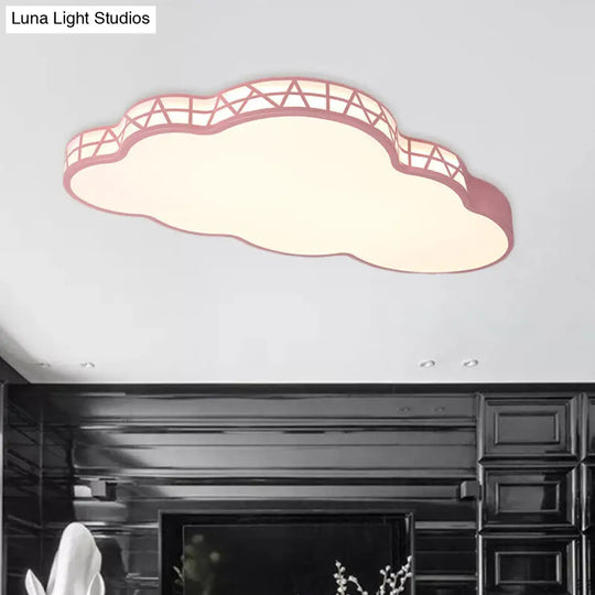 Creative Led Cloud Flush Ceiling Light For Kids Bedroom In White/Pink/Blue Pink