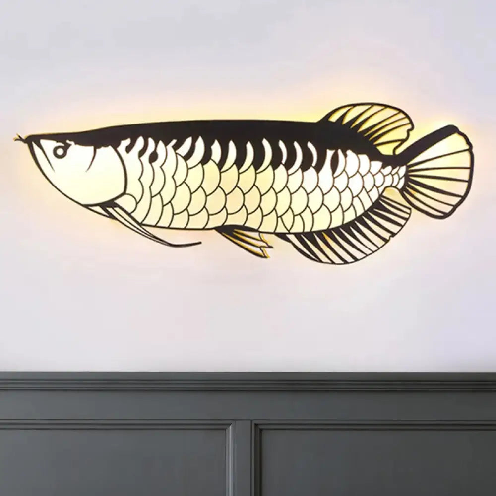 Creative Led Fish-Shaped Wall Sconce For Kindergarten - Black Acrylic