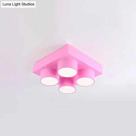 Creative Led Flush Mount Ceiling Light For Kids Kindergarten With Toy Brick Design Pink / White