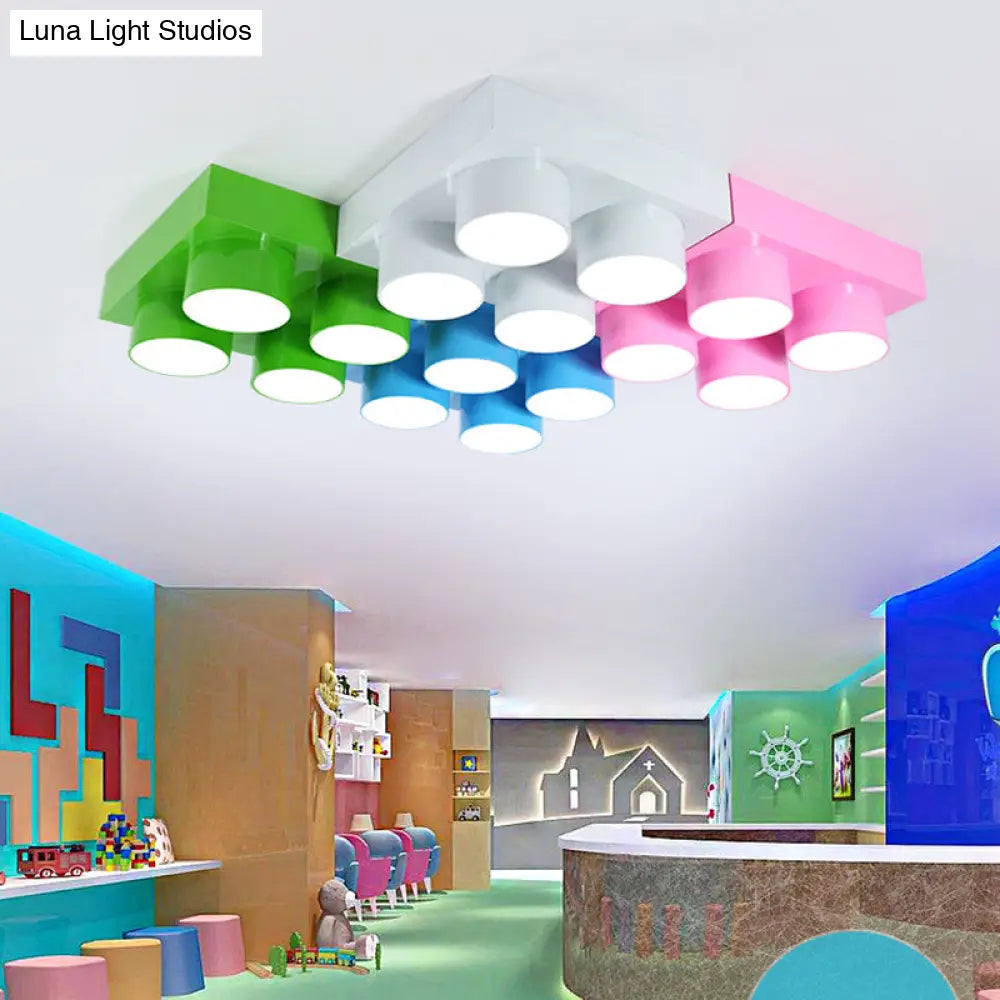 Creative Led Flush Mount Ceiling Light For Kids Kindergarten With Toy Brick Design