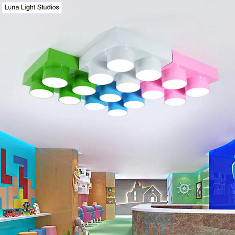 Creative Led Flush Mount Ceiling Light For Kids’ Kindergarten With Toy Brick Design