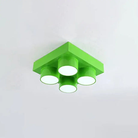 Creative Led Flush Mount Ceiling Light For Kids’ Kindergarten With Toy Brick Design Green / White