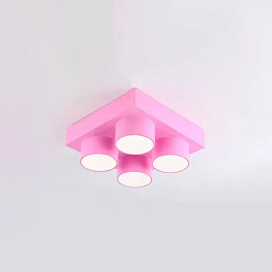 Creative Led Flush Mount Ceiling Light For Kids’ Kindergarten With Toy Brick Design Pink / White