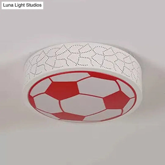 Creative Metal Soccer Ceiling Light For Kids Bedroom And Bathroom - Flush Mount Sport Lighting Red /