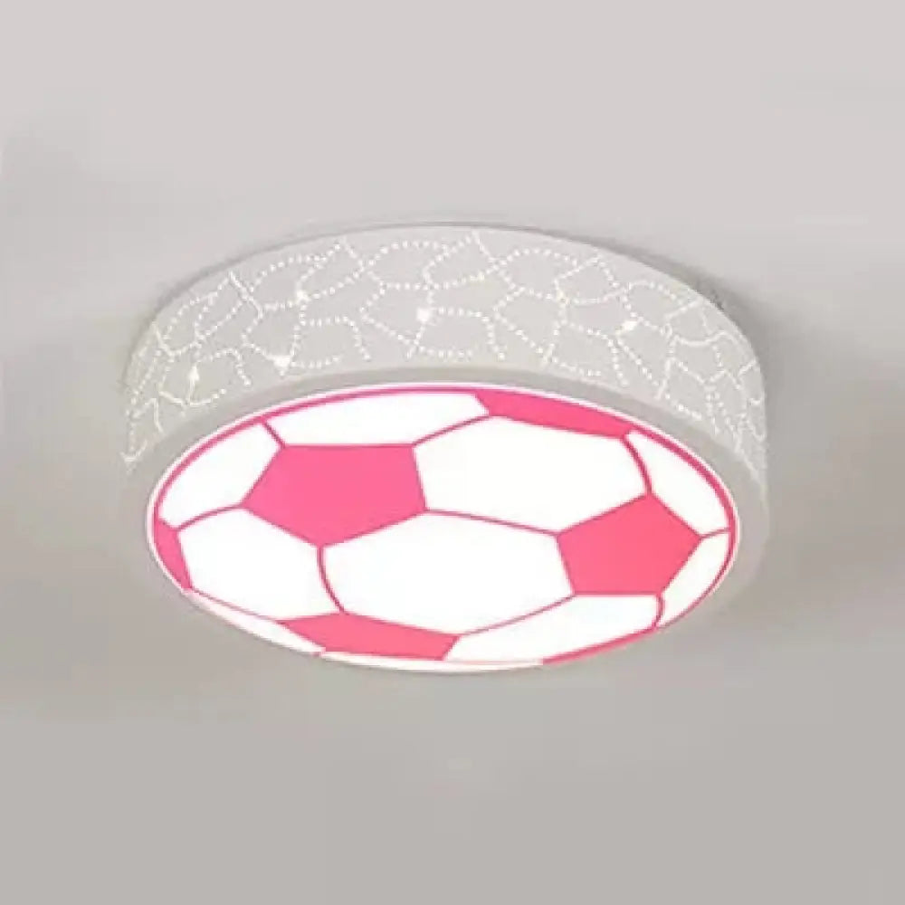 Creative Metal Soccer Ceiling Light For Kids Bedroom And Bathroom - Flush Mount Sport Lighting Pink