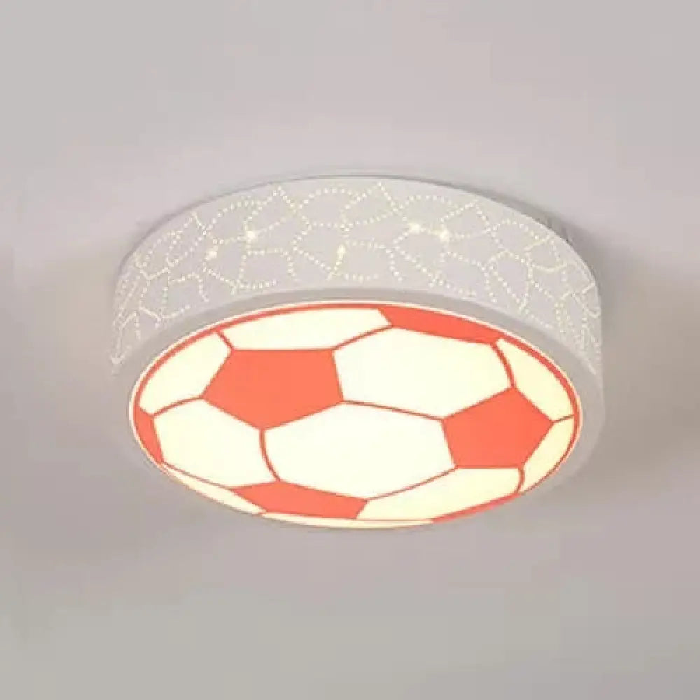 Creative Metal Soccer Ceiling Light For Kids Bedroom And Bathroom - Flush Mount Sport Lighting Red