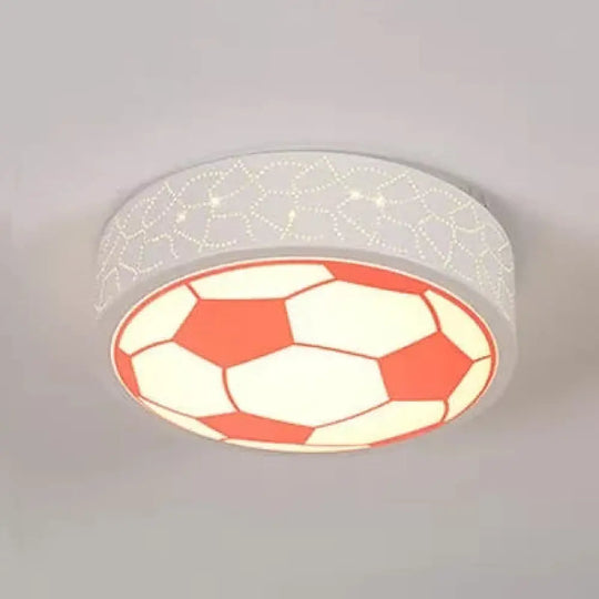 Creative Metal Soccer Ceiling Light For Kids Bedroom And Bathroom - Flush Mount Sport Lighting Red